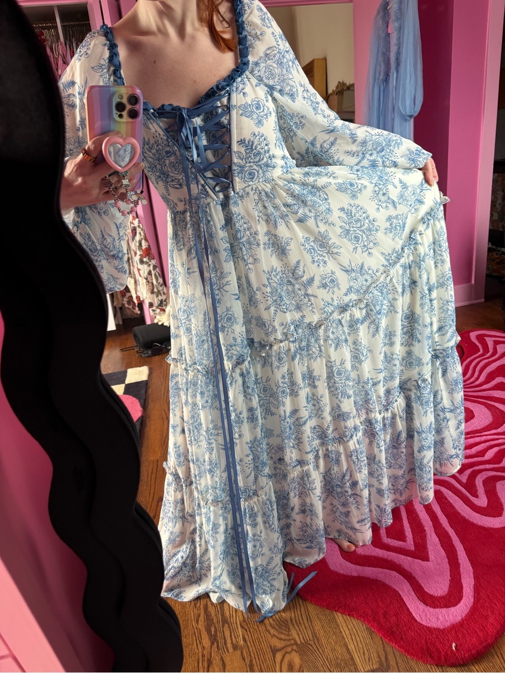 Sugar Thrillz NWT Blue Toile White Floral-Trim Lace Up Cottagecore Dress Sz 2X
